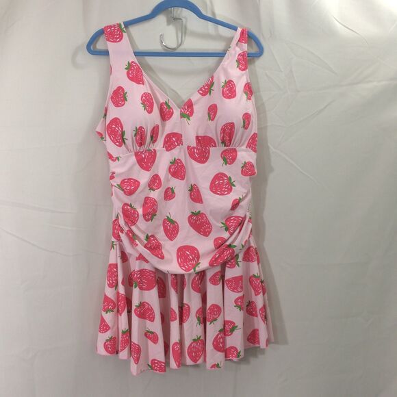 Aontus Swim Dress 4XL Pink Strawberry Print Adjustable 82 Nylon 18 Spandex NWT - Picture 4 of 8